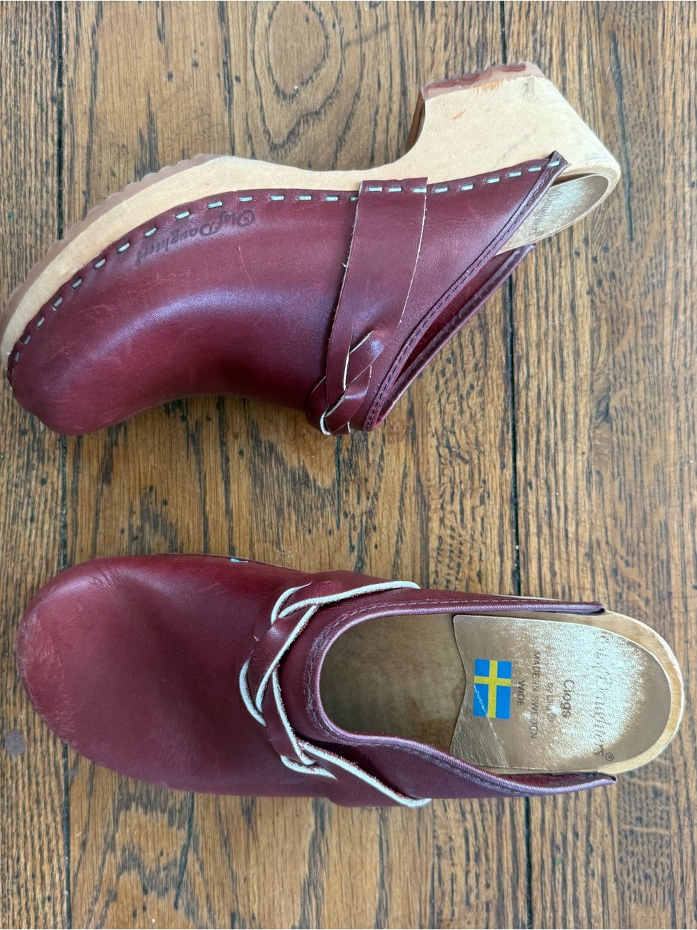 Olof Daughters clogs Swedish Burgundy Leather Slip-On Mules Braided Accent
